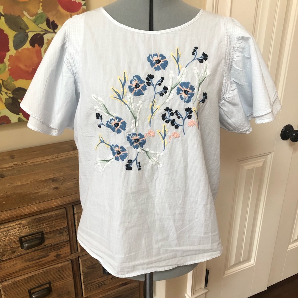 KAARI BLUE Floral Embroidery Blouse Top  L